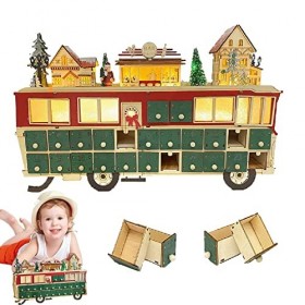 Calendrier de lAvent de Noël, décoration de Noël en bois avec tiroir de compte à rebours, maison de rue du Père Noël, pour e