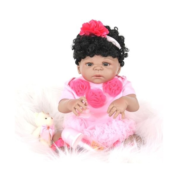 ERNZI Reborn Baby Dolls 55Cm 22Inch Realistic Toddler Girl Doll Black Skin African American Baby Dolls Full Silicone Body Wat