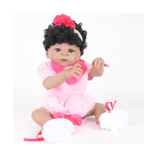 ERNZI Reborn Baby Dolls 55Cm 22Inch Realistic Toddler Girl Doll Black Skin African American Baby Dolls Full Silicone Body Wat