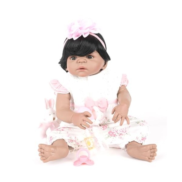 ERNZI 22" 55Cm Handmade Reborn Baby Dolls Full Vinyl Silicone Real Looking Reborn Baby Girl Realistic American Doll Xmas Gift