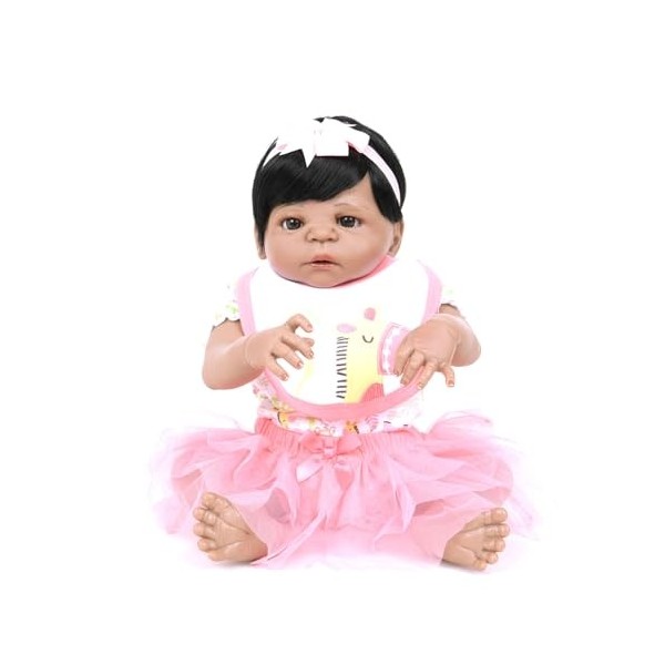 ERNZI Reborn Baby Dolls Full Body Silicone Vinyl Girl 22 inch 55 Cm Realistic Toddlers Newborn Baby Doll Waterproof Pink Dres