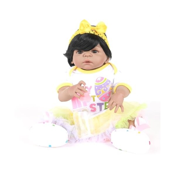 ERNZI 55CM Real Baby Size Rooted Hair Sweet Smiling Reborn Baby Dolls Crafted in Silicone Vinyl Full Body Realistic Newborn G