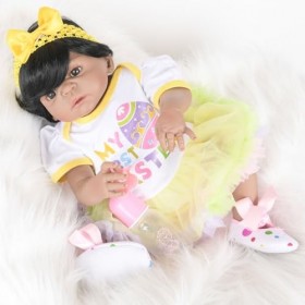 ERNZI 55CM Real Baby Size Rooted Hair Sweet Smiling Reborn Baby Dolls Crafted in Silicone Vinyl Full Body Realistic Newborn G