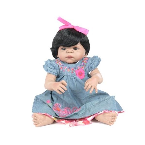 ERNZI Reborn Baby Dolls Silicone Vinyl Full Body Girls 22 inches 55Cm Toddlers Newborn Princesses Waterproof with Blue Dress 