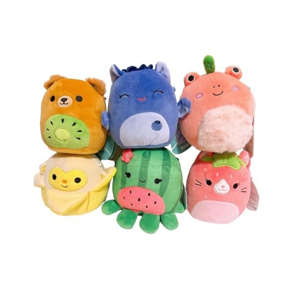 Squishmallows Fruit Animal Squad Lot de 6 mini poupées grenouille singe ours en peluche 12,7 cm