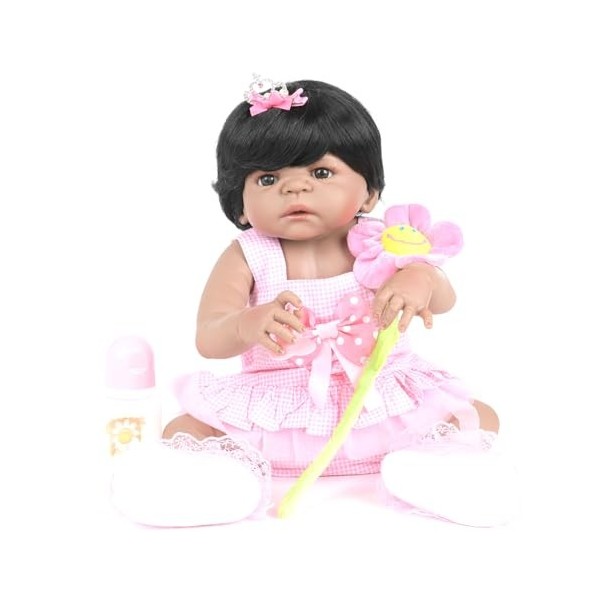 ERNZI Reborn Baby Girl Doll Vinyl Full Body, 22 inch Newborn Baby Doll with Weighted Cloth Body Realistic Dolls Toddler Baby 