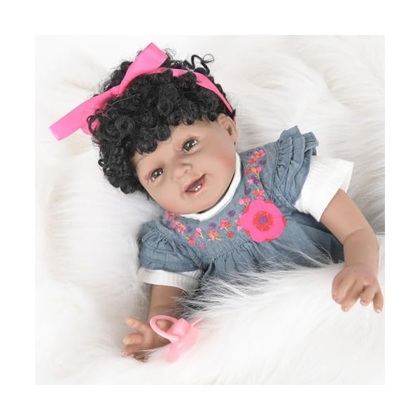 ERNZI 22Inch 55Cm Reborn Baby Dolls Soft Silicone Realistic Looking Newborn Dolls Black Skin Princess Girl Indian African Sty
