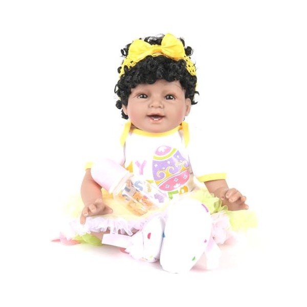 ERNZI Reborn Baby Dolls 22 inch Realistic Newborn Baby Girl Dolls African American Reborn Toddler Dolls with Yellow Clothes G