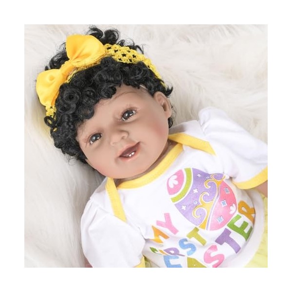 ERNZI Reborn Baby Dolls 22 inch Realistic Newborn Baby Girl Dolls African American Reborn Toddler Dolls with Yellow Clothes G