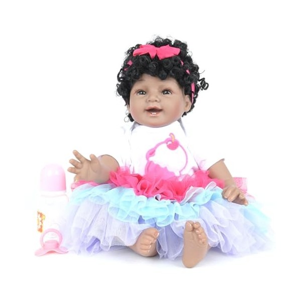 ERNZI Reborn Baby Dolls Black with Full Body African American Realistic-Newborn Girl Doll 22 inch Best Birthday Gift Set and 