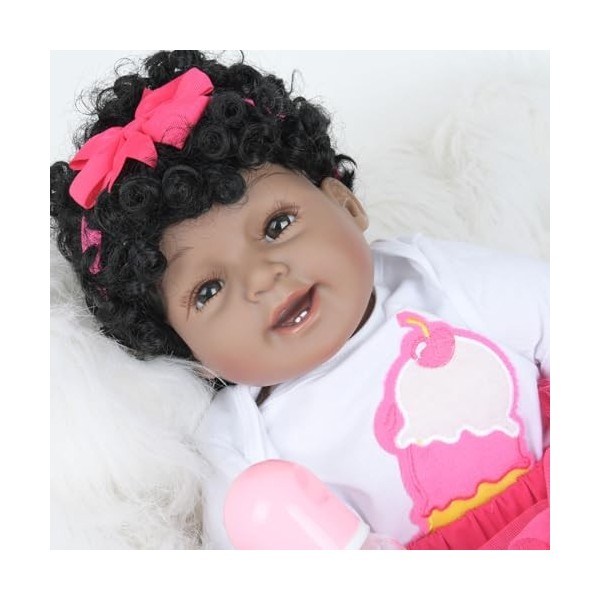 ERNZI Reborn Baby Dolls Black with Full Body African American Realistic-Newborn Girl Doll 22 inch Best Birthday Gift Set and 