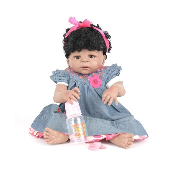 ERNZI Reborn Baby Dolls Silicone Full Body Girl 22 inch 55Cm Reborn Doll That Look Real Baby Doll Big Curly Hair Cute Toddler