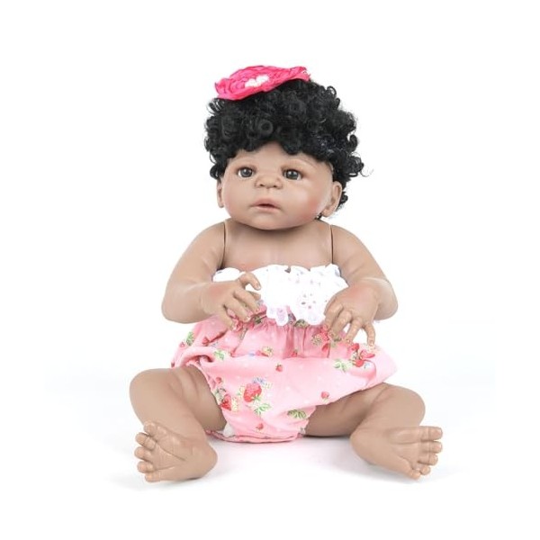ERNZI Reborn Baby Dolls 22 inch 55Cm Full Silicone Newborn Dolls with Black Hair Open Eyes Look Real Life for Birthday Gift