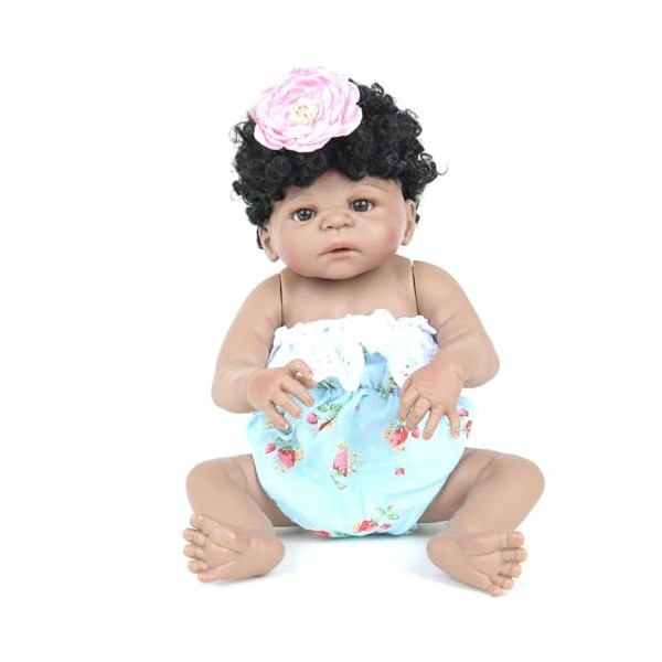 ERNZI 22Inch 55Cm Reborn Baby Dolls Full Silicone Realistic Looking Newborn Dolls Black Skin Princess Girl Indian African Sty