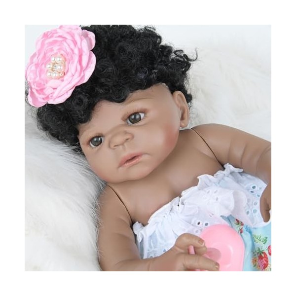 ERNZI 22Inch 55Cm Reborn Baby Dolls Full Silicone Realistic Looking Newborn Dolls Black Skin Princess Girl Indian African Sty