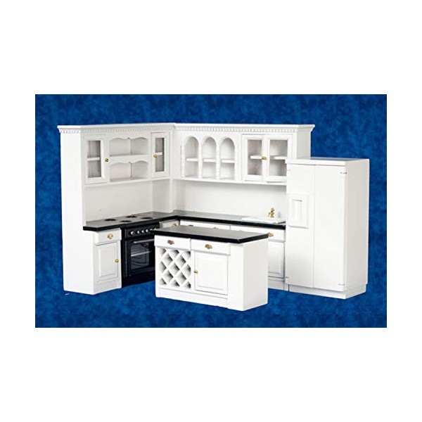 Dollhouse Miniature 1:12 Scale Four Piece Kitchen Furniture Set in White & Black