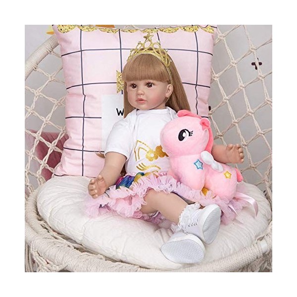 24"/60cm Reborn Baby Dolls Or Brun Cheveux Réaliste Toddler Fille Princesse Nouveau-né Doux Vinyle Fait Main Poupée Reborn En