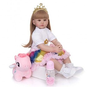 24"/60cm Reborn Baby Dolls Or Brun Cheveux Réaliste Toddler Fille Princesse Nouveau-né Doux Vinyle Fait Main Poupée Reborn En