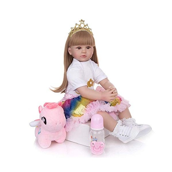 24"/60cm Reborn Baby Dolls Or Brun Cheveux Réaliste Toddler Fille Princesse Nouveau-né Doux Vinyle Fait Main Poupée Reborn En