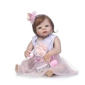 Reborn Baby Dolls, Simulation Baby Reborn Doll Full Glue Can Enter The Water Bath Doll Newborn Baby Girl with Crown Tiara Pla