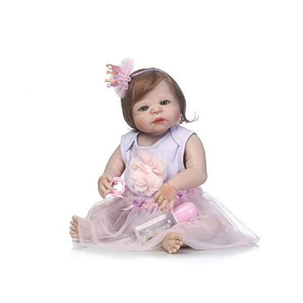 Reborn Baby Dolls, Simulation Baby Reborn Doll Full Glue Can Enter The Water Bath Doll Newborn Baby Girl with Crown Tiara Pla