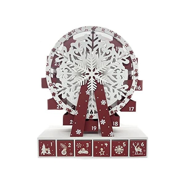 A/R Calendrier de lAvent en bois – Décoration de sapin de Noël, grande roue décorative avec tiroirs, décoration de Noël