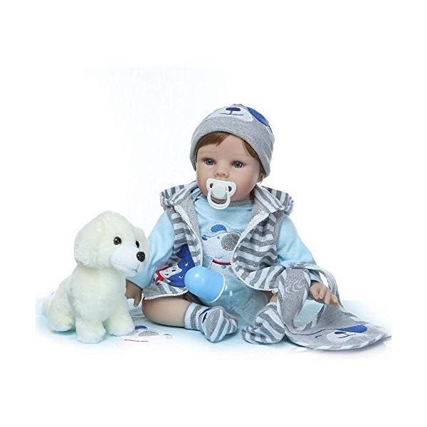 Reborn Baby Dolls, Rebirth Silicone Toddler Baby Doll Simulation Cloth Soft Feel Child Growth Gift 55 C Blue Eyes 