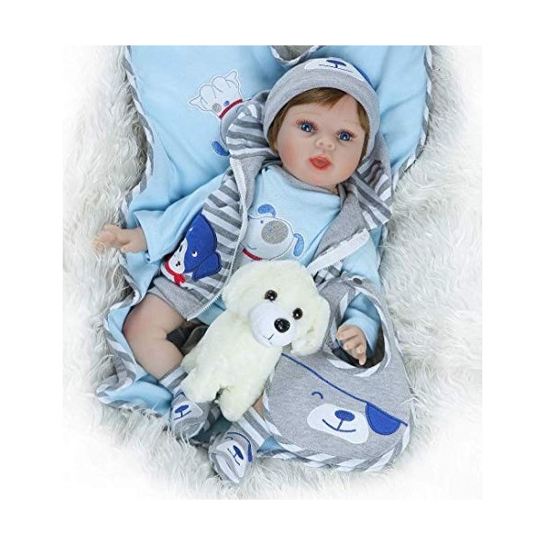 Reborn Baby Dolls, Rebirth Silicone Toddler Baby Doll Simulation Cloth Soft Feel Child Growth Gift 55 C Blue Eyes 