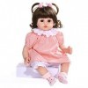 Lifelike Rebirth Baby Doll Fille 19 Pouces Vinyle Réaliste Nouveau-né Bébé Poupée Robe en Coton Cheveux Bruns Bébé Poupée Con