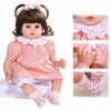 Lifelike Rebirth Baby Doll Fille 19 Pouces Vinyle Réaliste Nouveau-né Bébé Poupée Robe en Coton Cheveux Bruns Bébé Poupée Con