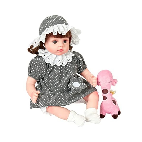 Lifelike Rebirth Baby Doll Girl 19 Pouces Vinyle Réaliste Nouveau-né Bébé Poupée Robe en Coton Robe Cheveux Bruns Bébé Poupée