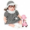 Lifelike Rebirth Baby Doll Girl 19 Pouces Vinyle Réaliste Nouveau-né Bébé Poupée Robe en Coton Robe Cheveux Bruns Bébé Poupée