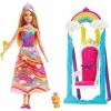 Barbie Dreamtopia poupée princesse Arc-en-Ciel avec sa balançoire, peigne amovible et figurine de chiot, jouet pour enfant, F