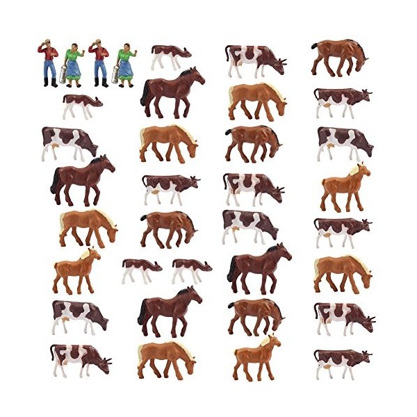 AN8706 Lot de 36 figurines danimaux de la ferme peintes à léchelle HO 1:87 chevaux vaches