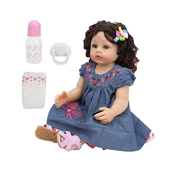 55 cm Vinyle Full Body Doux Fille Bébé Poupée À La Mode Mignon Cheveux Bouclés Bébé Poupée Jouet, pour La Maison