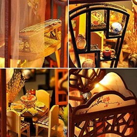 DIY Dollhouse Miniature Kit Suspendus Style Chinois Maison De Poupées LED Lumières Meubles en Bois Puzzle Modèle Décoration D