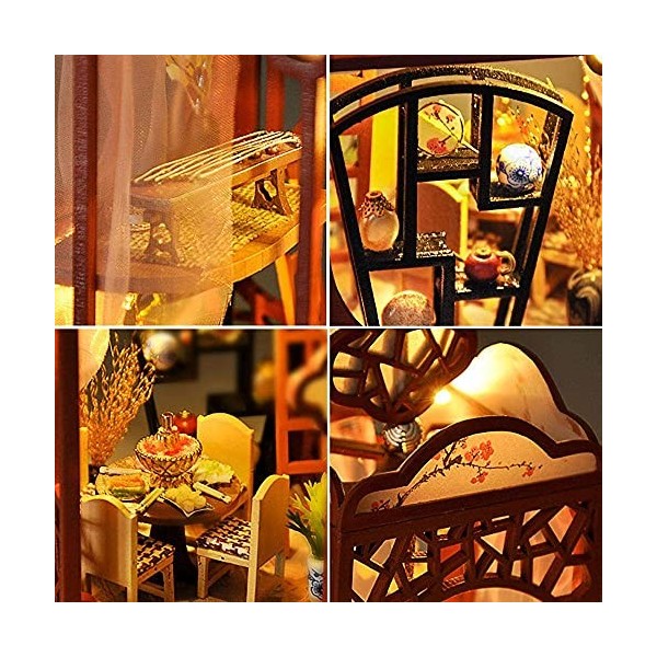 DIY Dollhouse Miniature Kit Suspendus Style Chinois Maison De Poupées LED Lumières Meubles en Bois Puzzle Modèle Décoration D