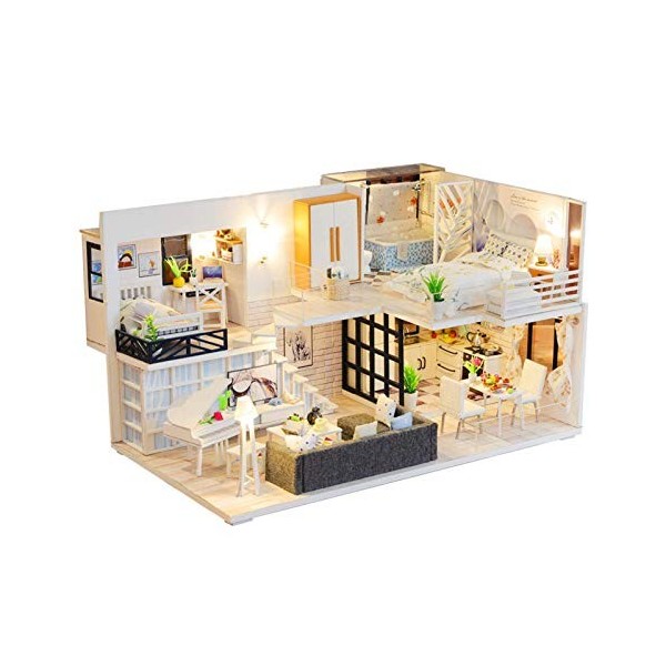 AADEE Maison de poupée à monter soi-même, kit de mini maison de poupées en bois 3D, kit de meubles de chambre à coucher, cuis