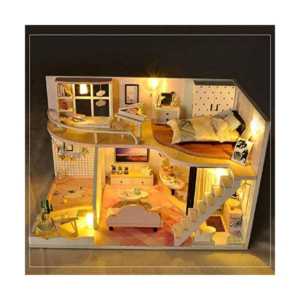 3D Miniature en Bois Maison De Poupée Puzzle Meubles Kits Creative Loft Chambre DIY Maison De Poupées Couverture Anti-Poussiè