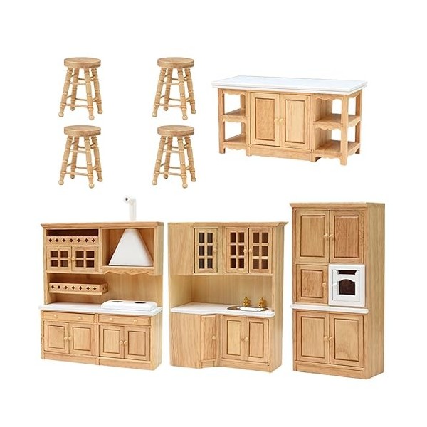 Amosfun Ensemble De Meubles De Cuisine pour Maison De Poupée Meubles en Bois Miniatures Accessoires De Maison De Poupée Meubl