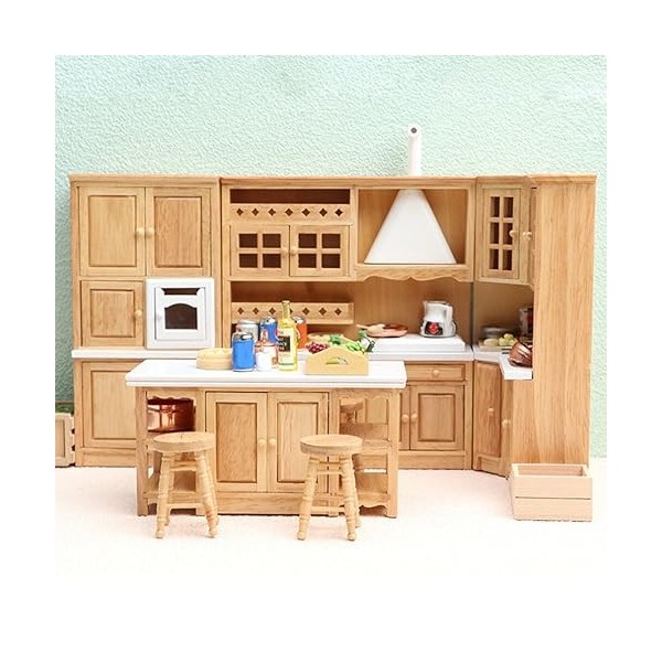 Amosfun Ensemble De Meubles De Cuisine pour Maison De Poupée Meubles en Bois Miniatures Accessoires De Maison De Poupée Meubl