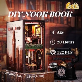 FSOLIS Kit de bricolage pour coin de livres, maison de poupée miniature 3D en bois, serre-livres pour coin de livres, kit min