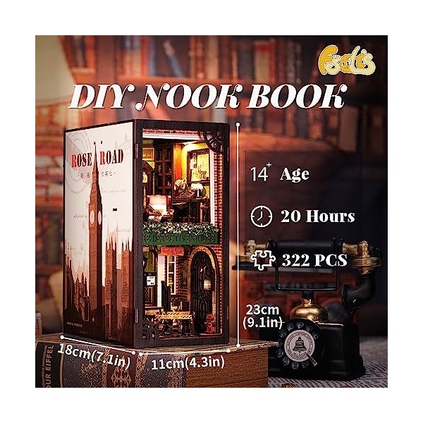 FSOLIS Kit de bricolage pour coin de livres, maison de poupée miniature 3D en bois, serre-livres pour coin de livres, kit min