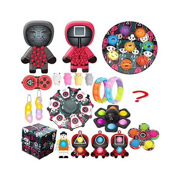 BRAINYTOYS Squid Jouets Pop Figures Sensory Jouets Set, Jouet Danxiété Fidget For Enfants, Assortiment Jouets Calendrier LA