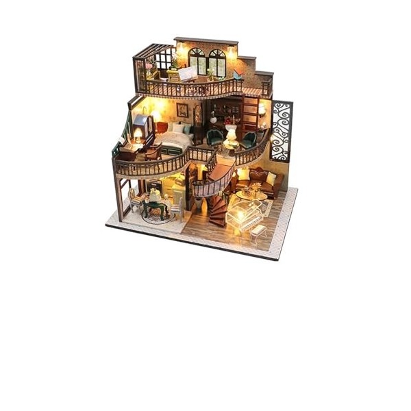 FLYUFO Assembler des modèles de bâtiments pour: DIY Miniature Suite Petite Maison Rétro Villa en Bois Maison De Poupée Modèle