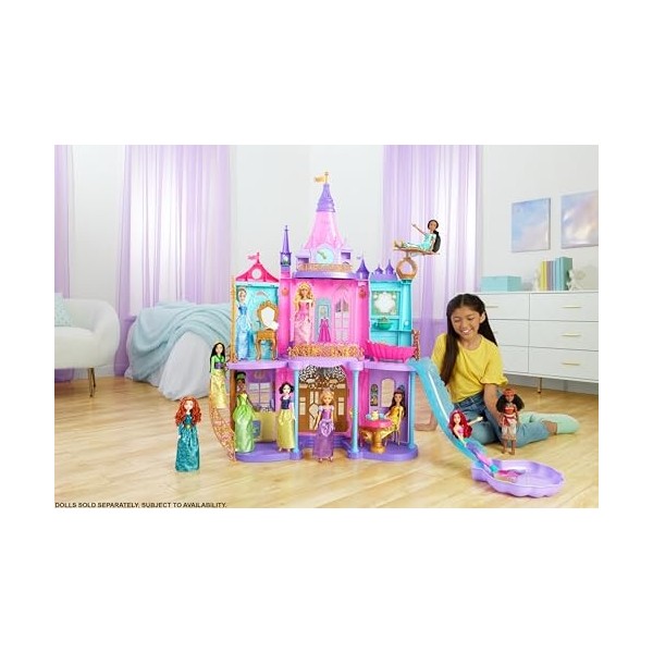 Disney Princesses Château Magique Adventures, 3 Niveaux Avec 10 Zones De Jeu, 25 Accessoires Inclus, Avec Lumières Et Sons, U
