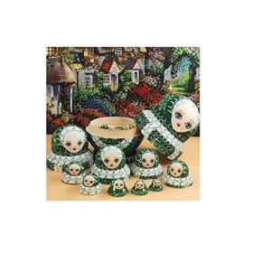 BPILOT Poupées Russes 15 Pièces Poupées Gigognes Russes Vert Mignonne Fille Bois Matryoshka Empilable Ensemble Imbriqué for E
