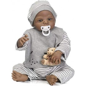 Poupée Bébé Reborn Style Indien Peau Noire 22 Pouces 48-55 Cm Enfants Ami Dur Simulation Silicone Vinyle Réaliste Vif Garçon 
