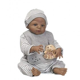 Poupée Bébé Reborn Style Indien Peau Noire 22 Pouces 48-55 Cm Enfants Ami Dur Simulation Silicone Vinyle Réaliste Vif Garçon 