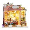 DIY Dollhouse Miniature Kit Mini Gypsophila Flower Shop Meubles De Maison De Poupées Lumières LED Accessoires Modèle en Bois 